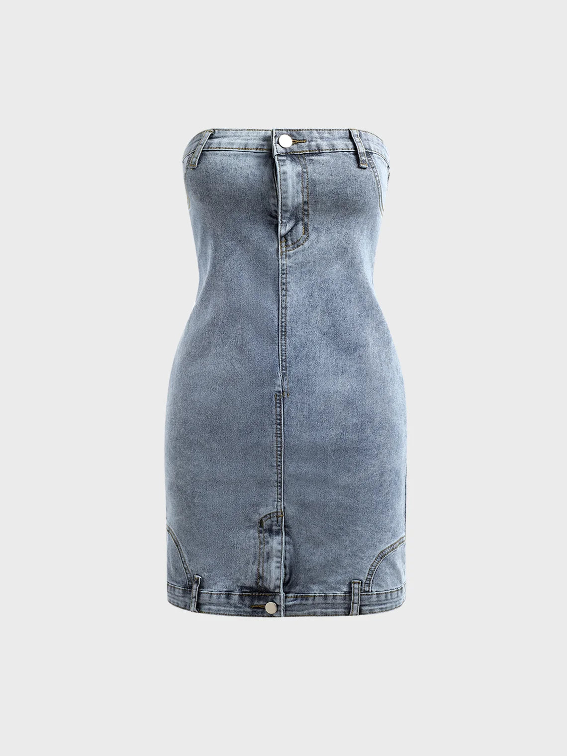 Strapless Plain Sleeveless Short Denim Dress