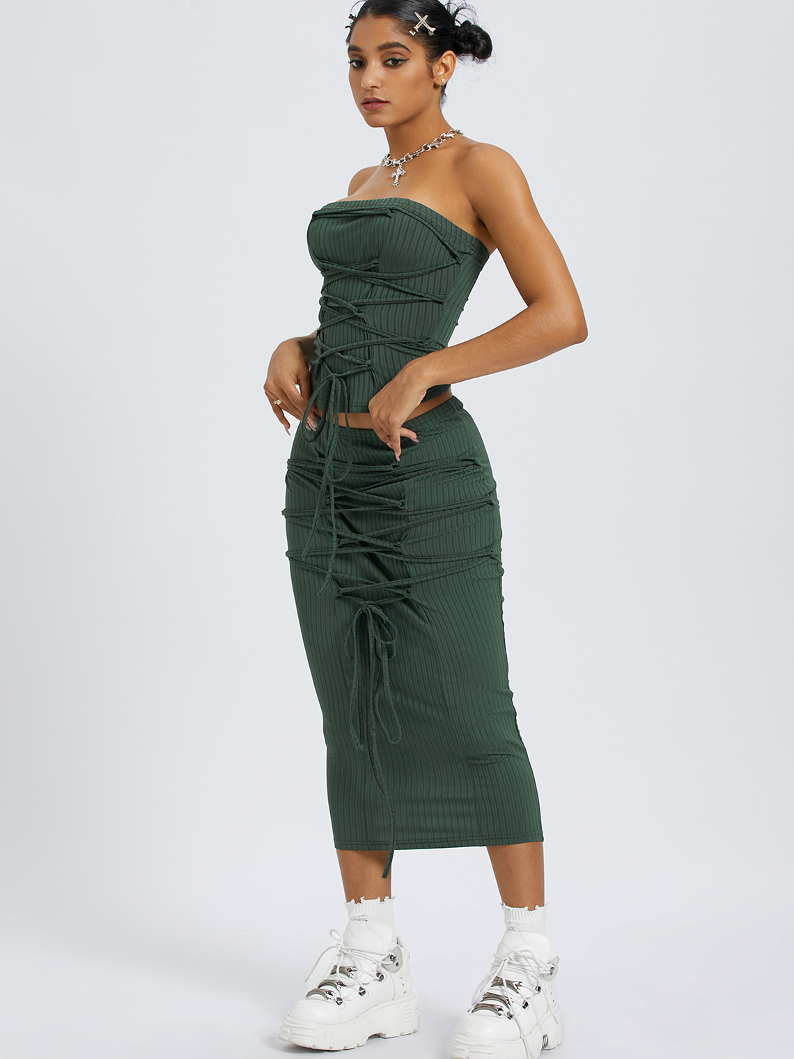 Y2k Darkgreen Two-Piece Set