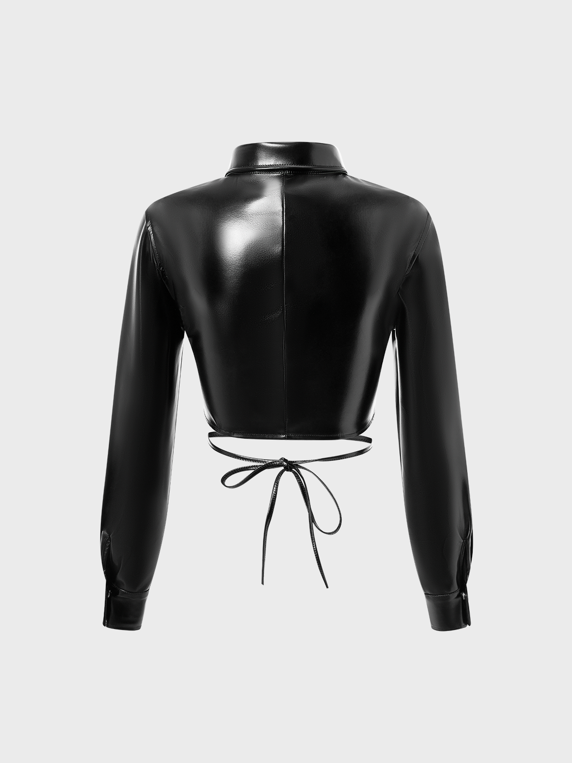 Street Black Leather Low Waist Top Outwear