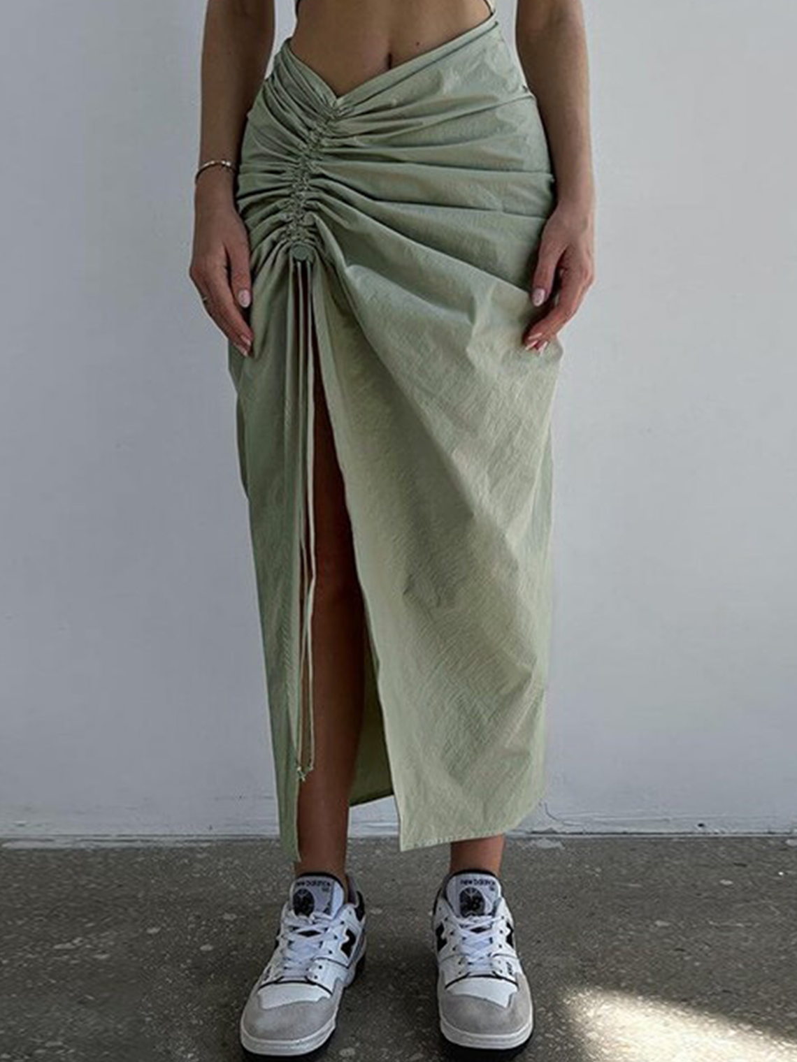 Wrinkled Plain Maxi Skirt