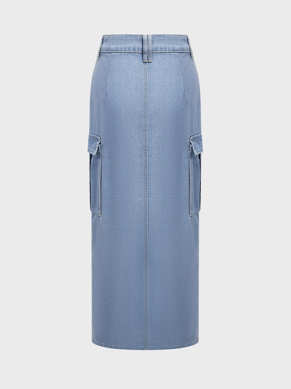 Denim Side Slit Raw Edge Plain Maxi Skirt