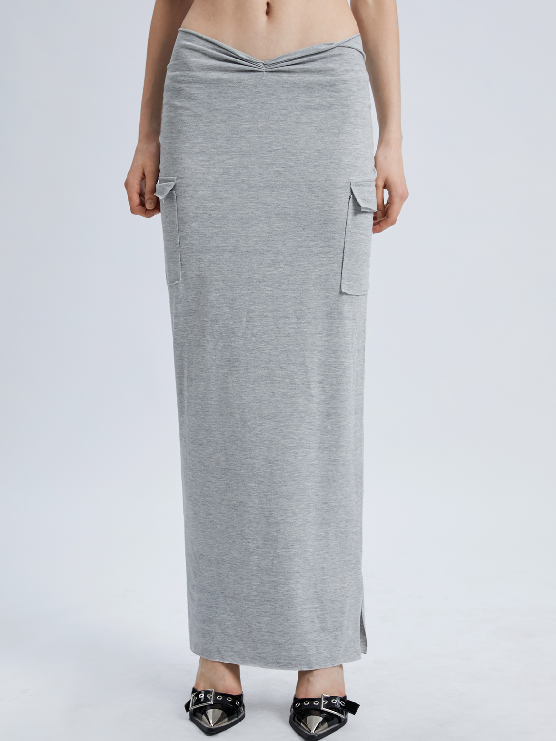 Street Gray Wrinkled Side Slit Bottom Skirt