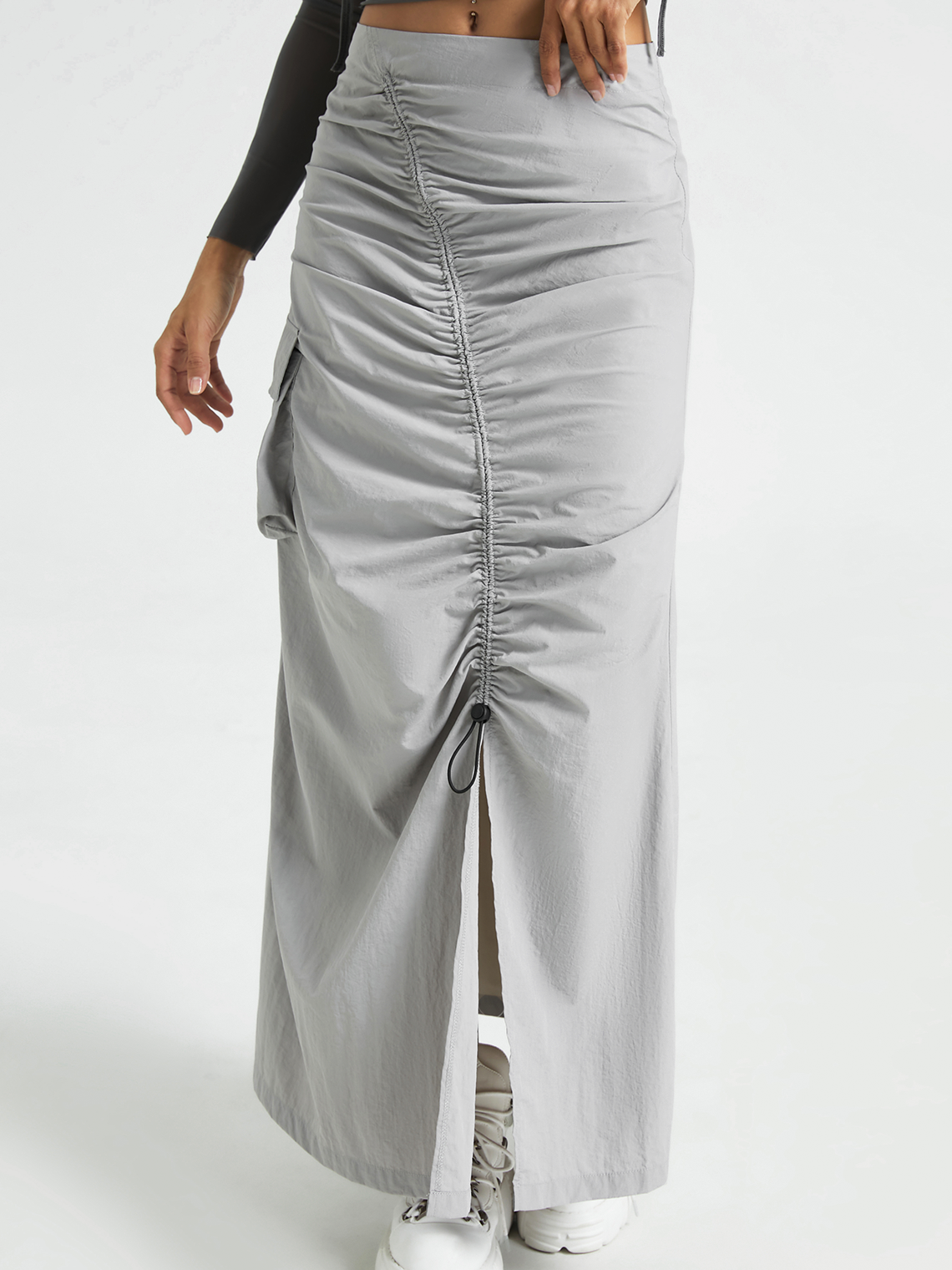 Gorpcore Cargo Pockets Plain Maxi Skirt