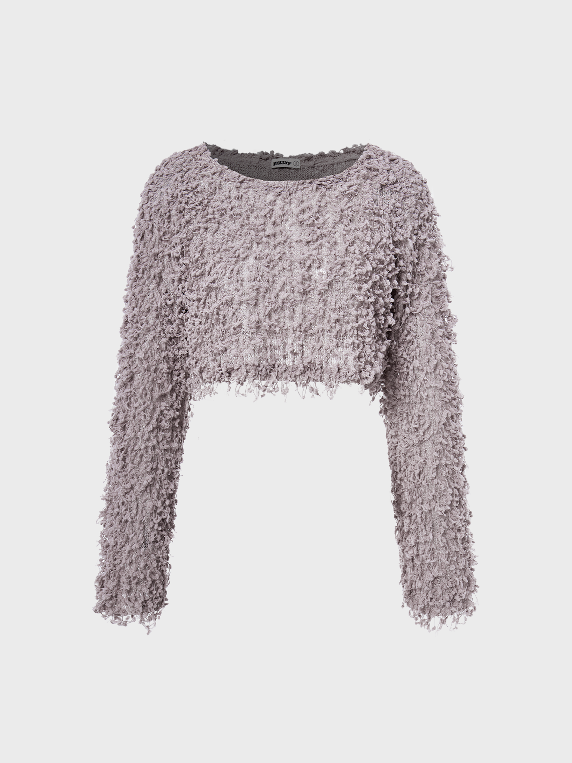 Fuzzy Jacquard Texture Crew Neck Plain Long Sleeve Sweatshirt