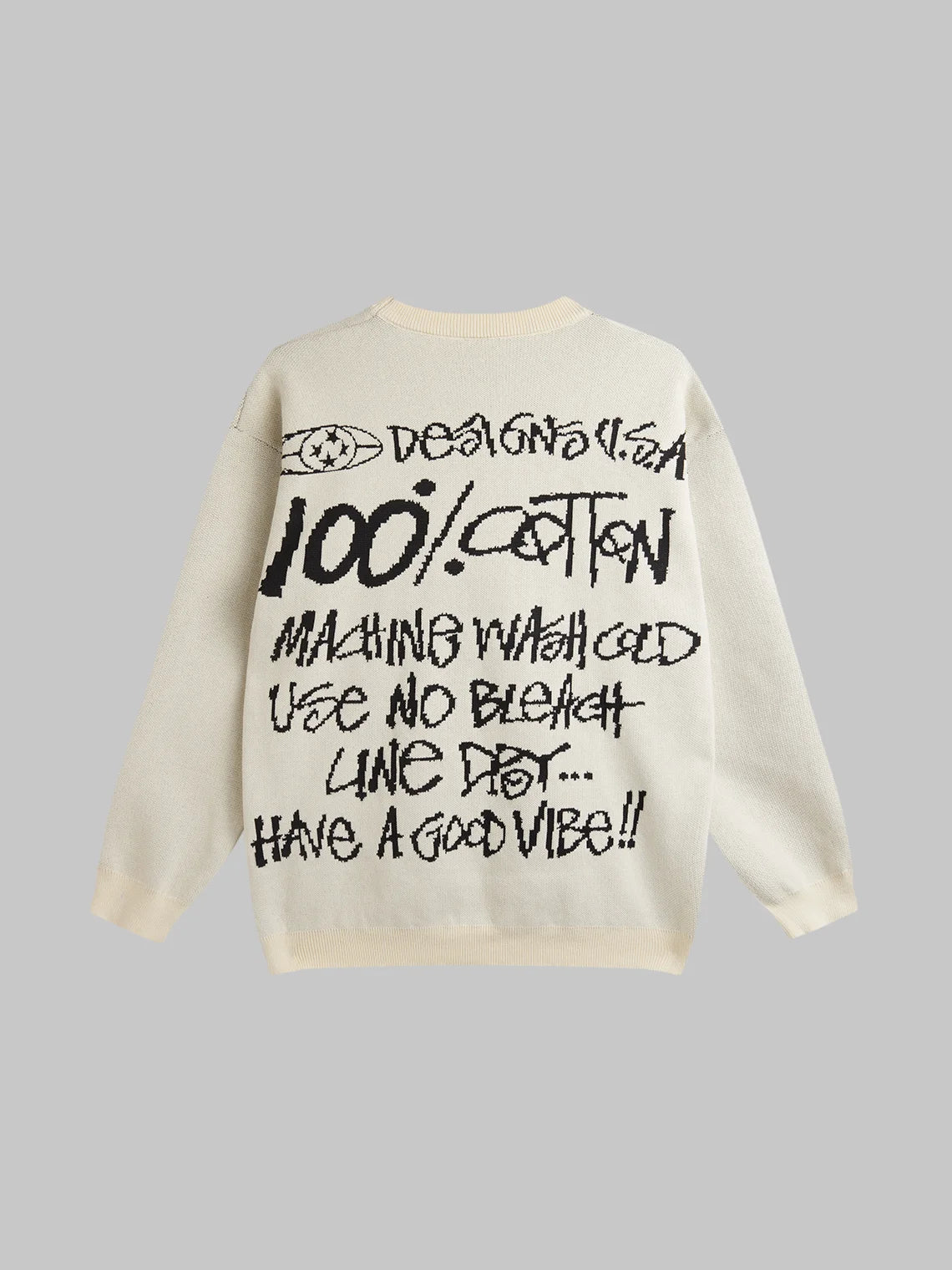 Crew Neck Text Letters Long Sleeve Sweater