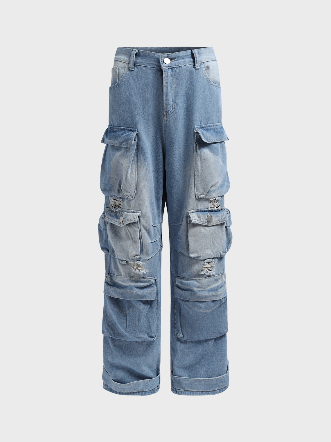 Denim Pockets Plain Cargo Pants Jeans