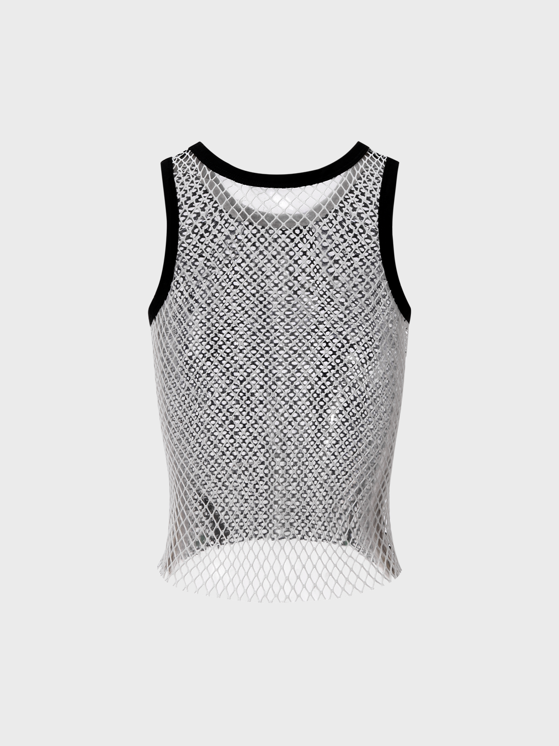 Street Black-White Patchwork Mesh Top Tank Top & Cami