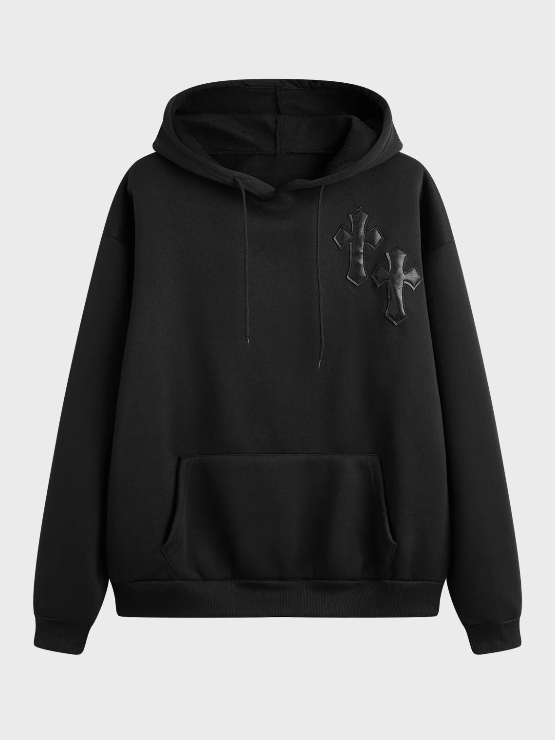 Cross Pocket Plain Long Sleeve Hoodie