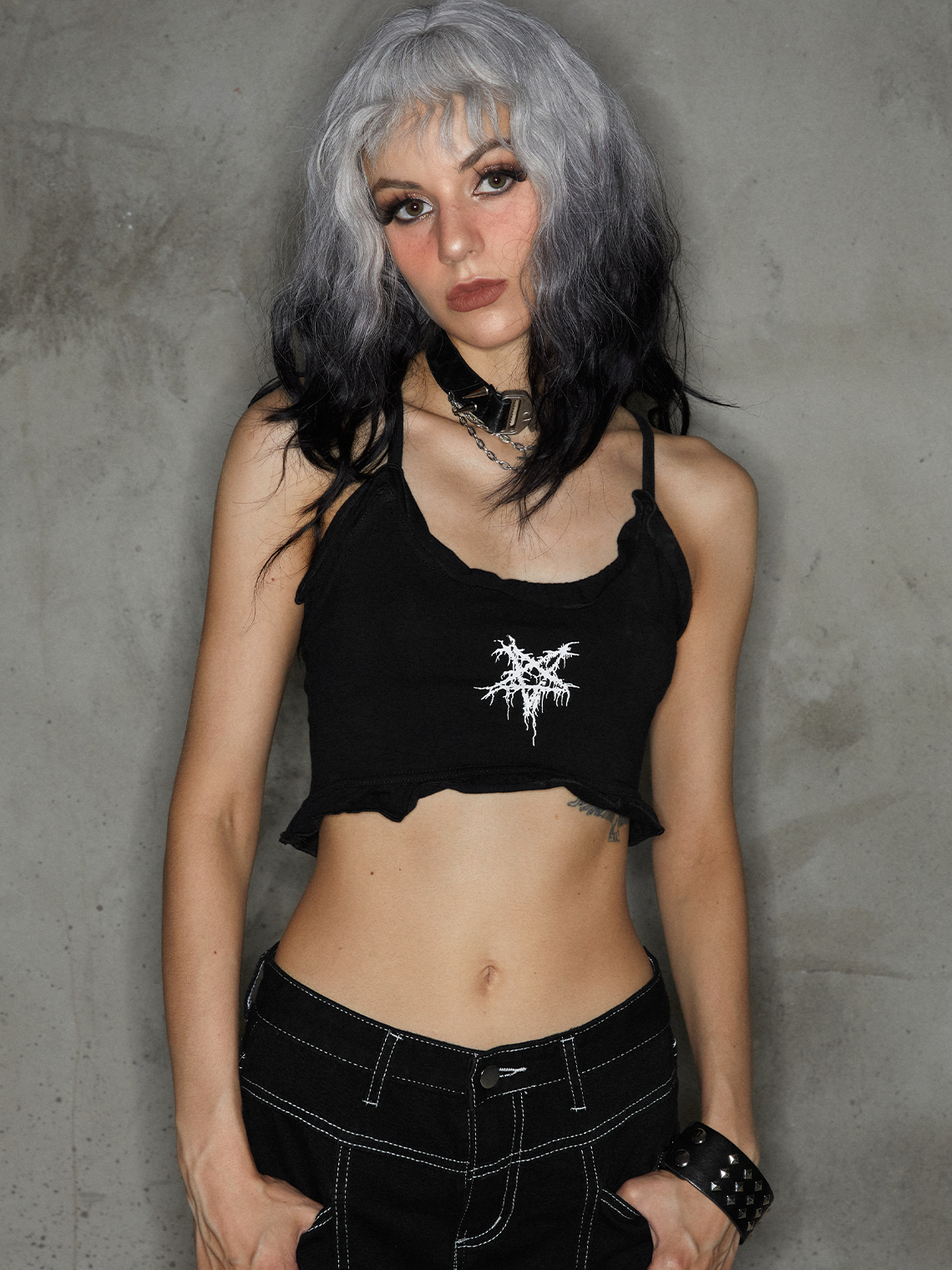 Punk Black Ruffles Star Halloween Top Tank Top & Cami