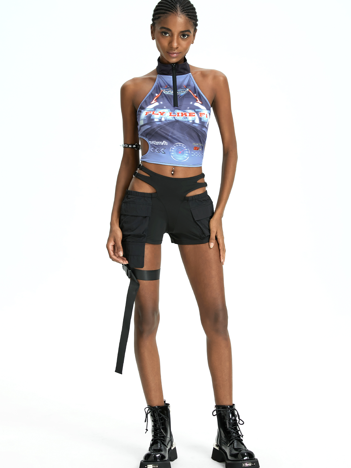 Street Blue Racing print Cyberpunk Top Tank Top & Cami