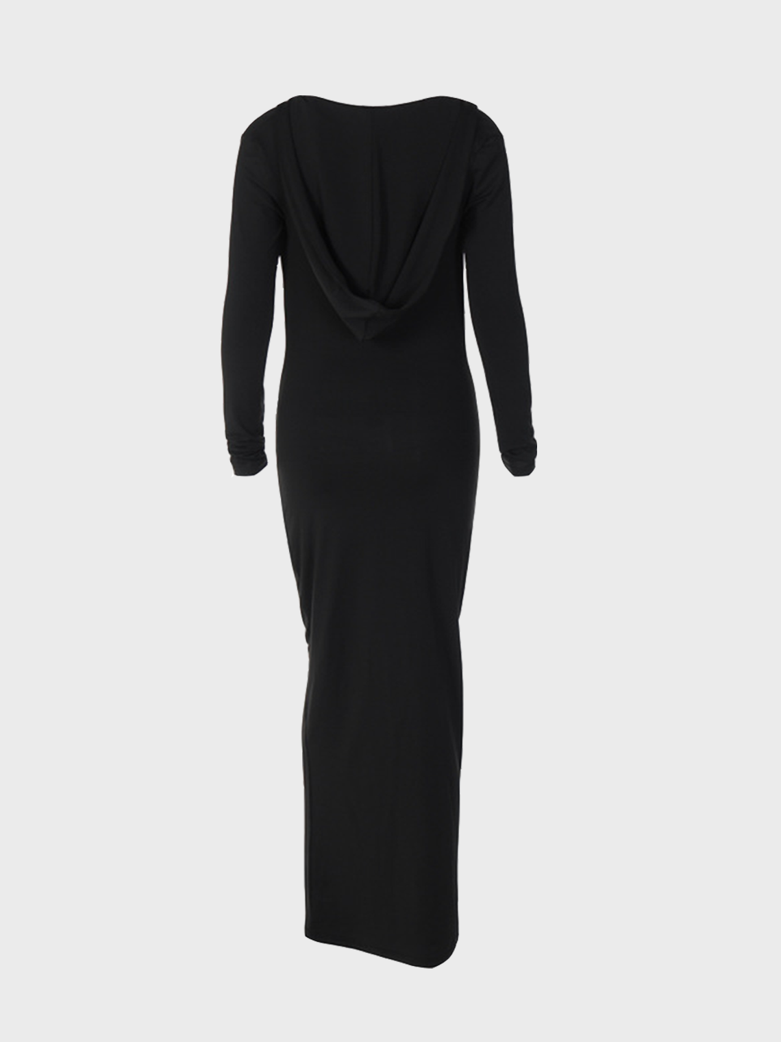 Deep V Hoodie Plain Long Sleeve Maxi Dress