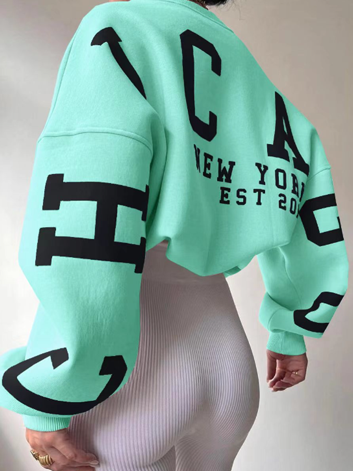 Crew Neck Text Letters Long Sleeve Sweatshirt