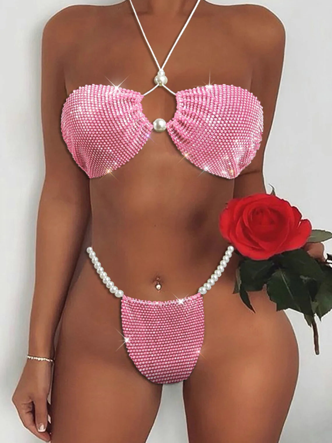 Rhinestone Halter Ombre Bikini Set