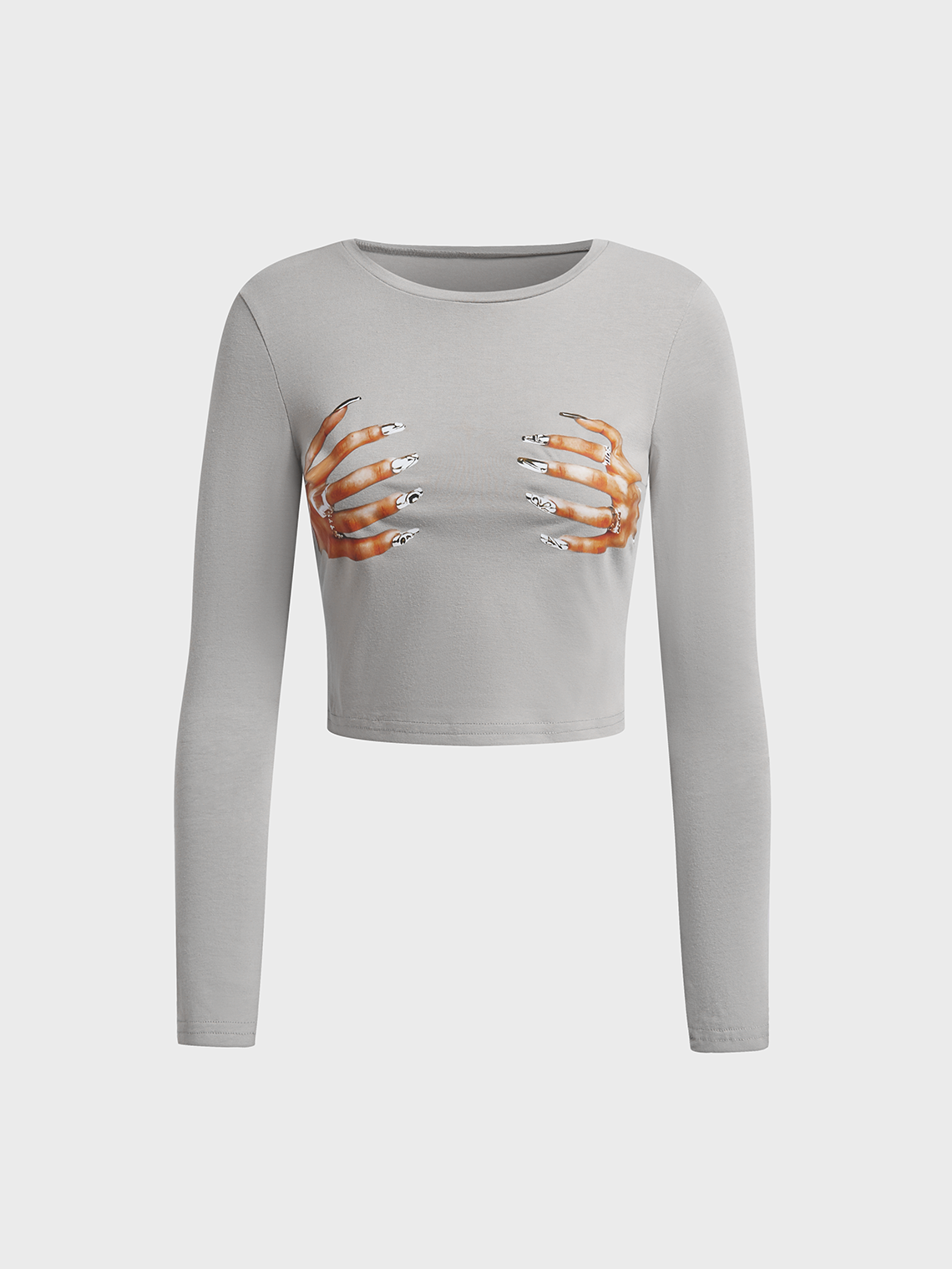 Crew Neck Human Body Long Sleeve Crop Tee