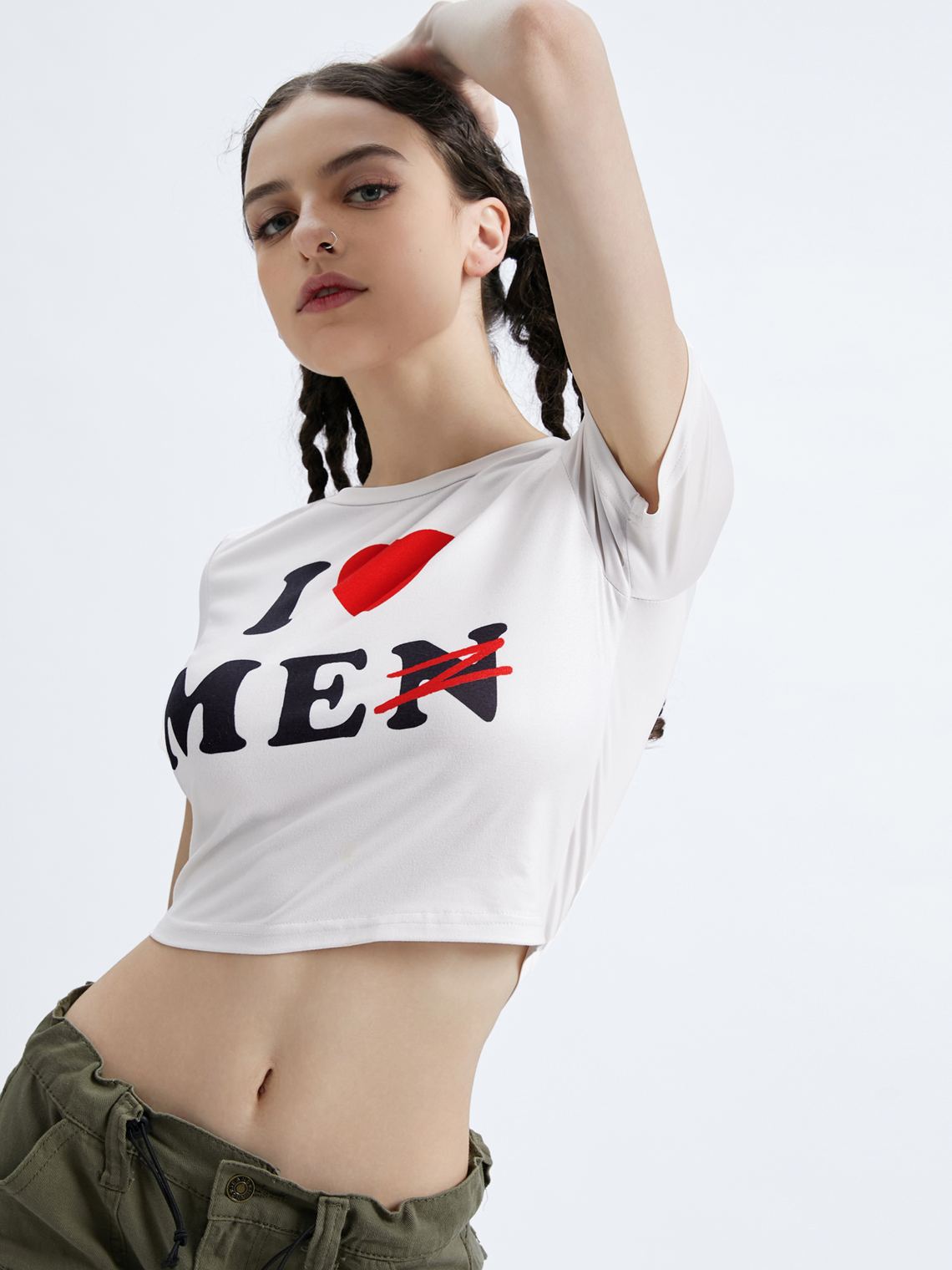 Y2K White Letter Crew Neck Top T-Shirt I Love Me