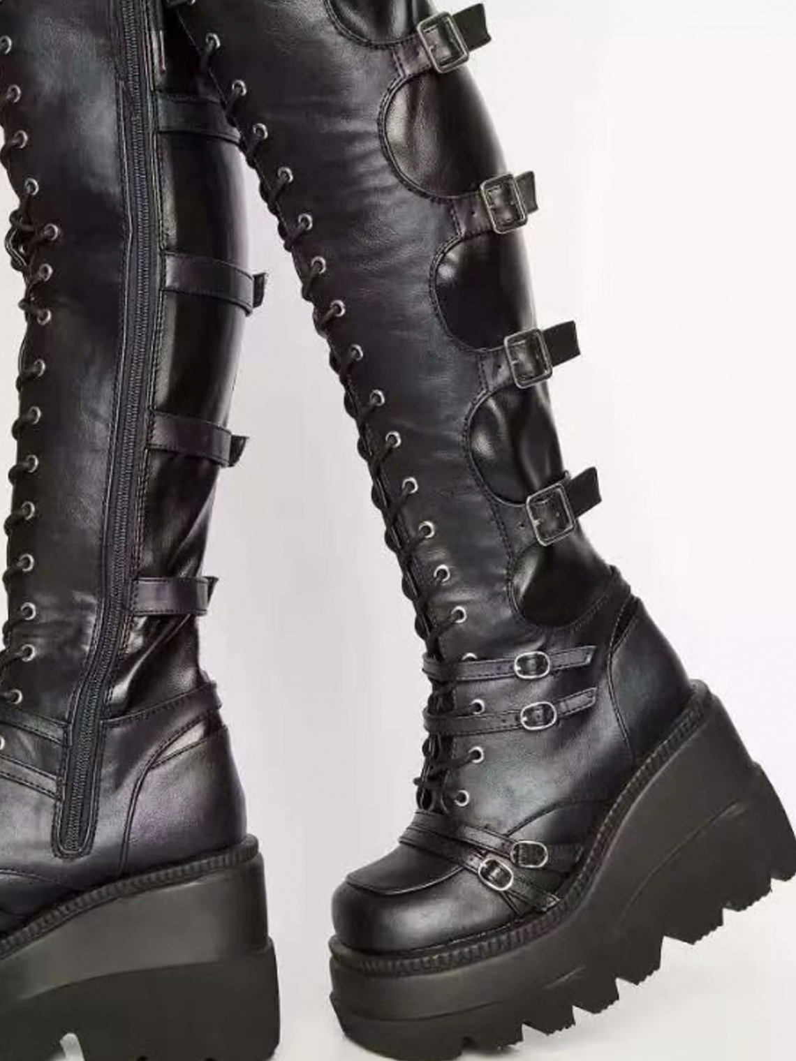 Leather Lace Up Plain Punk Fashion Boots