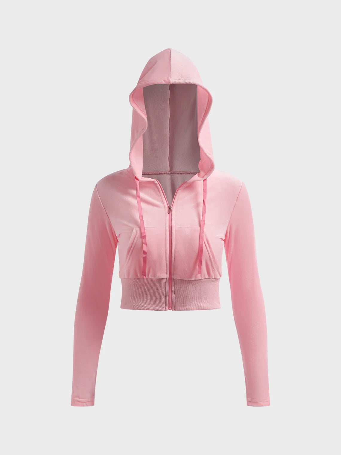 Plain Zipper Pocket Long Sleeve Hoodie