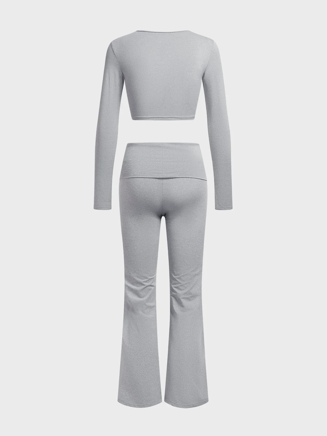 Crew Neck Long Sleeve Plain Top With Pants Two-Piece Set