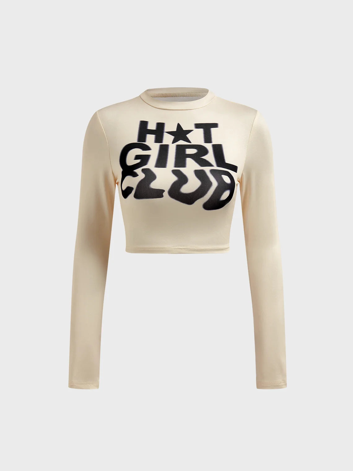 Stand Collar Text Letters Long Sleeve Crop Top