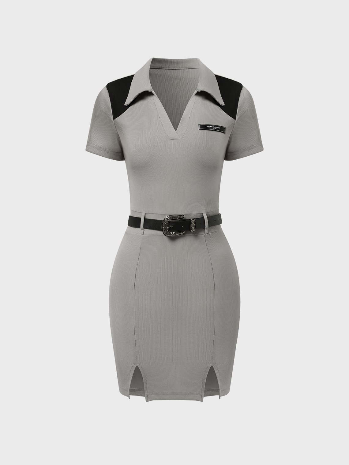 Y2k Gray Belt Polo collar Dress Mini Dress