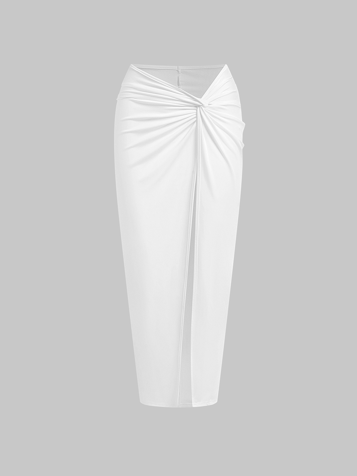 Twist Side Slit Plain Top With Skirt Two-Piece Set