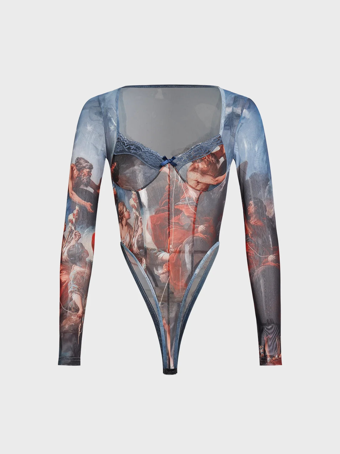 Sweetheart Neckline Pop Art Print Long Sleeve Bodysuit