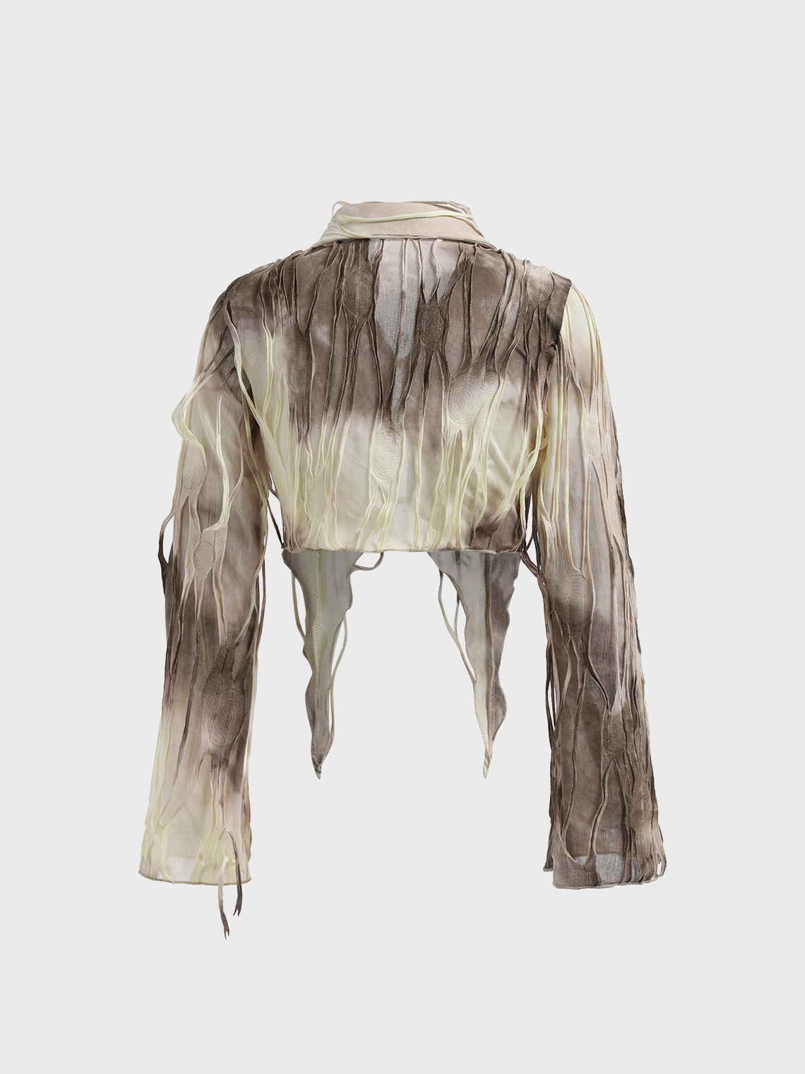 Fringe Shawl Collar Tie Dye Long Sleeve Shirt