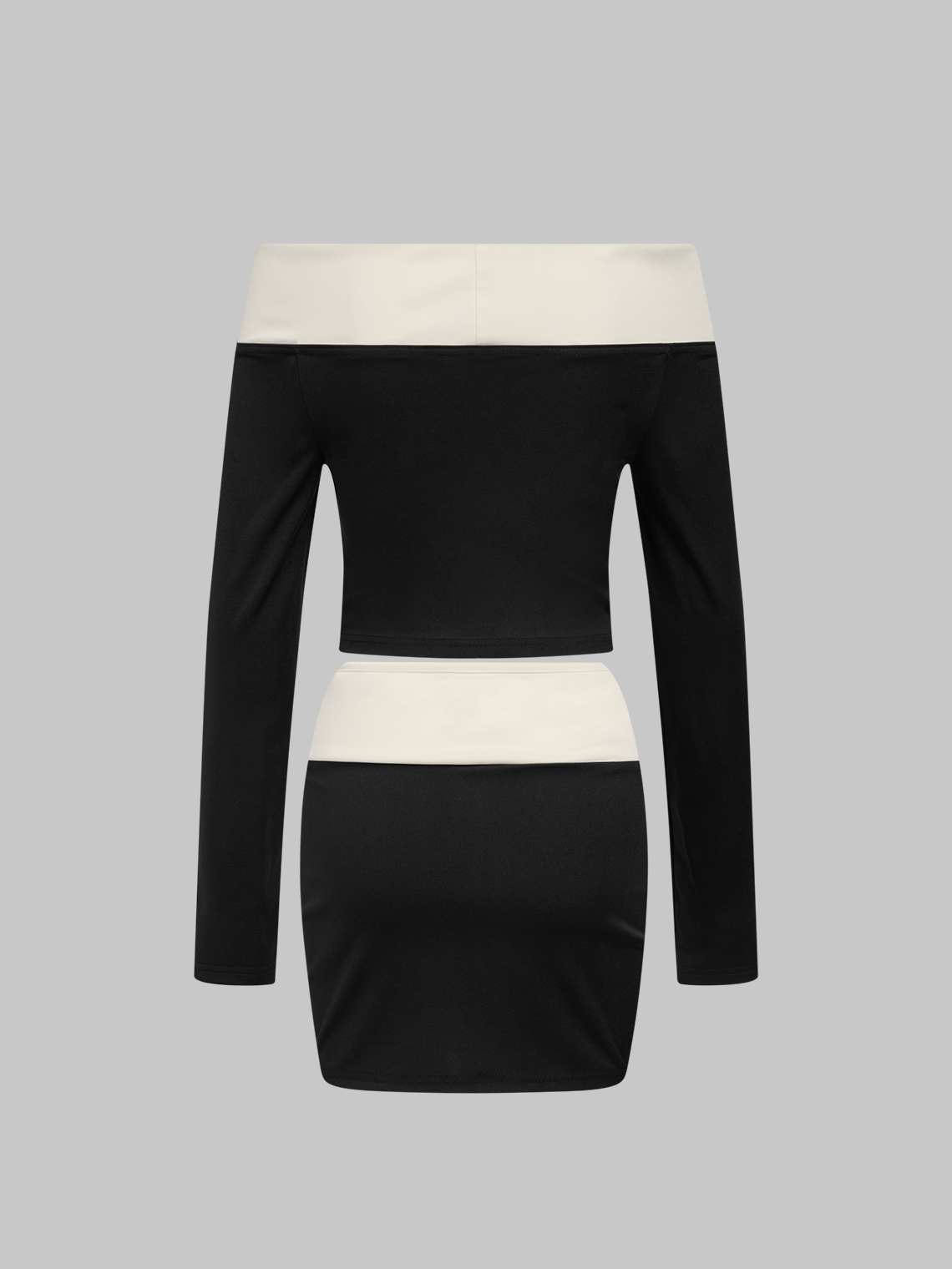 Colorblock Boat Neck Long Sleeve Top With Skirt Two-Piece Set