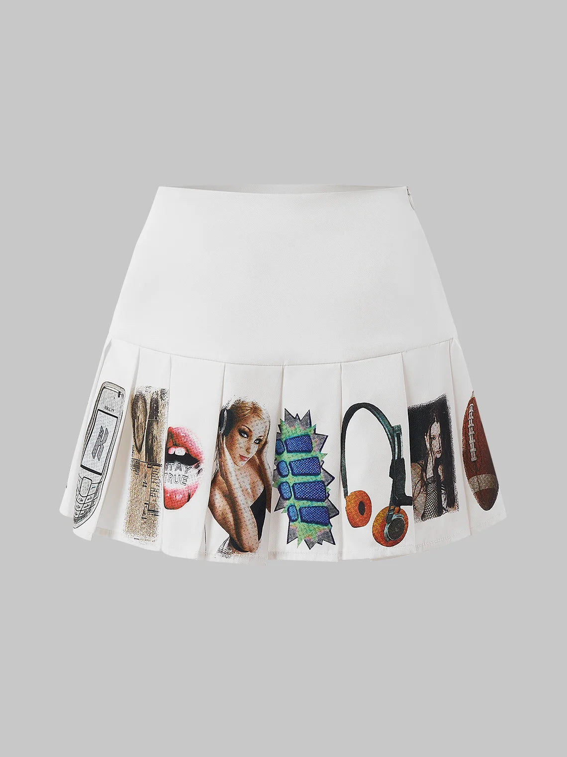 Y2K White Pleated Cartoon Back To School Bottom Skirt