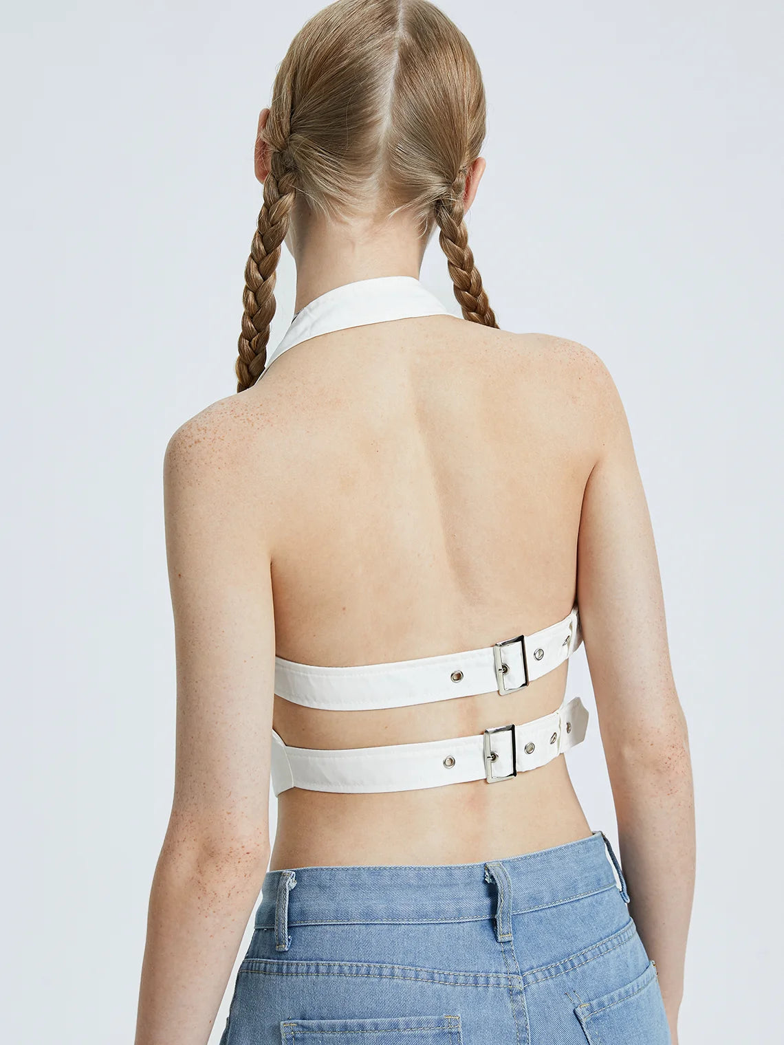 Y2k White Belt Backless Top Tank Top & Cami