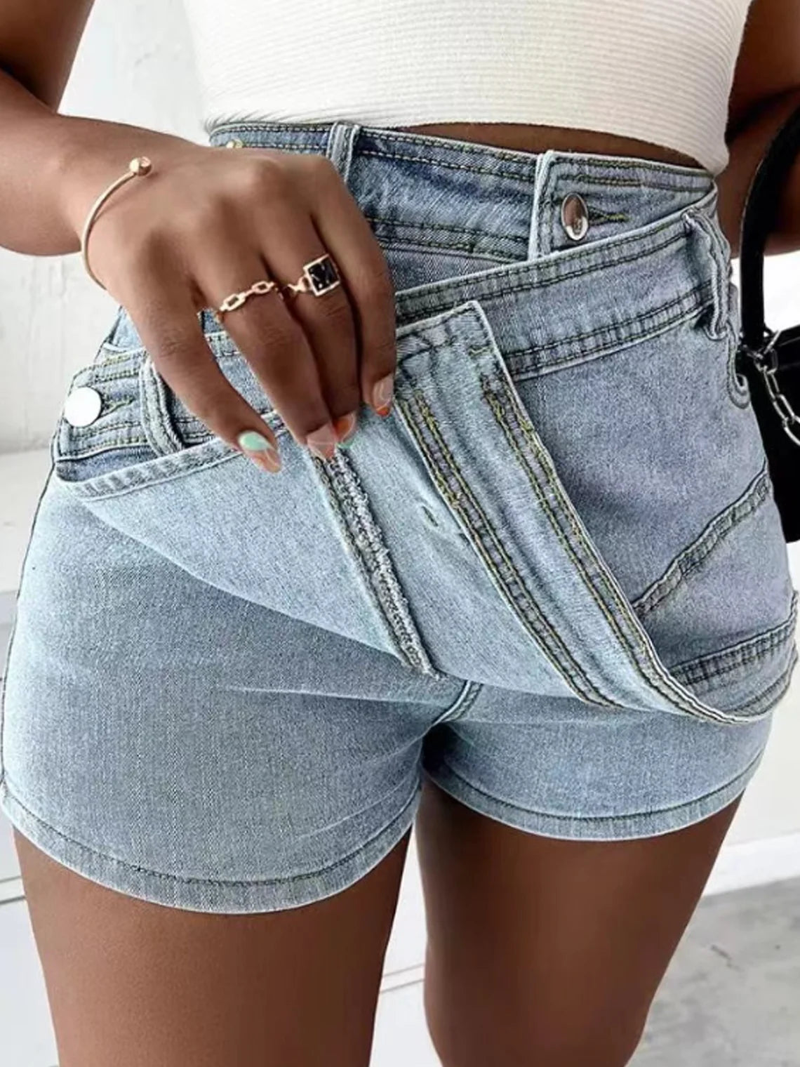 Denim Asymmetrical Plain Shorts