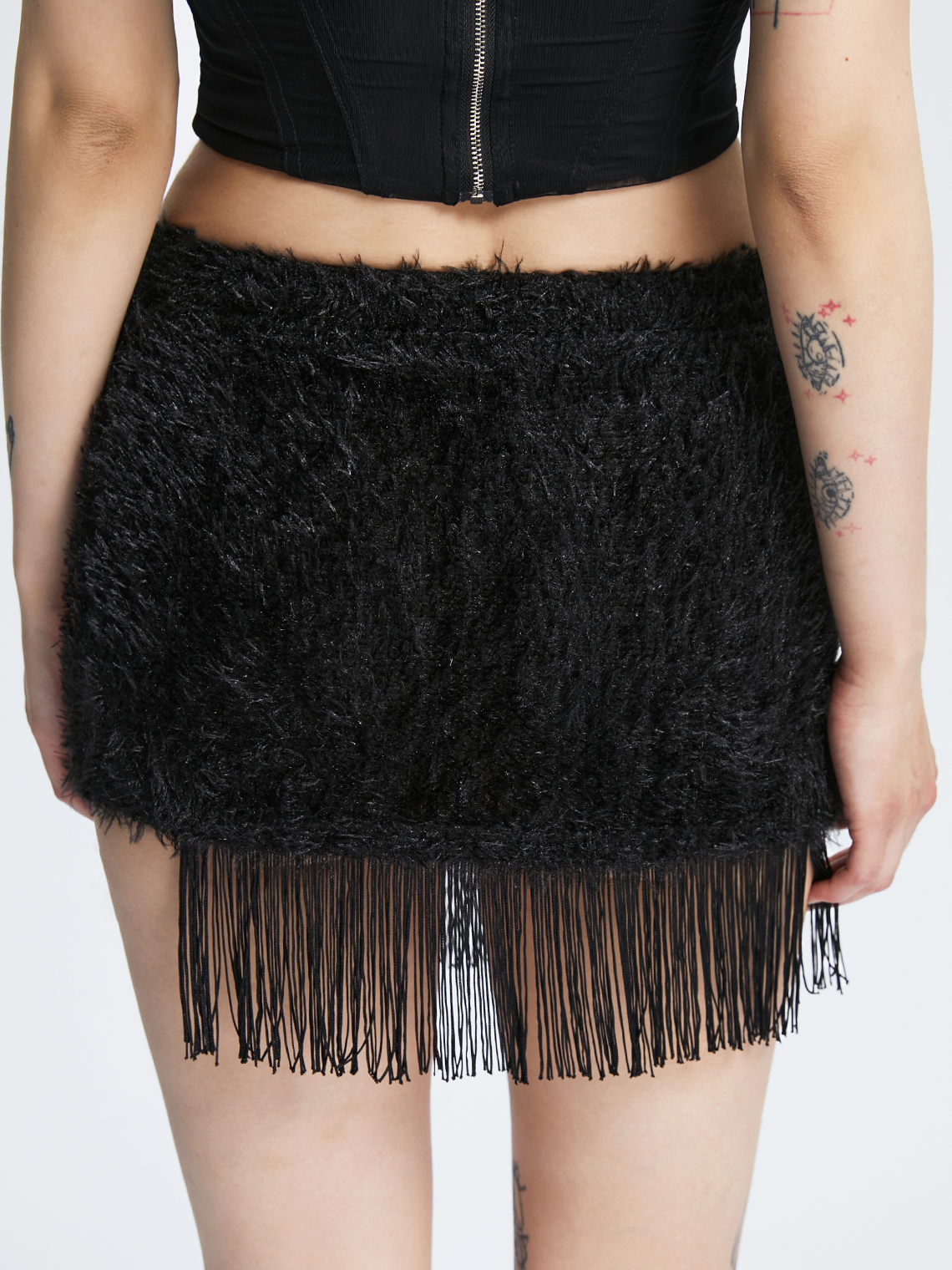 Y2k Black Knit Fringe Cross Bottom Skirt