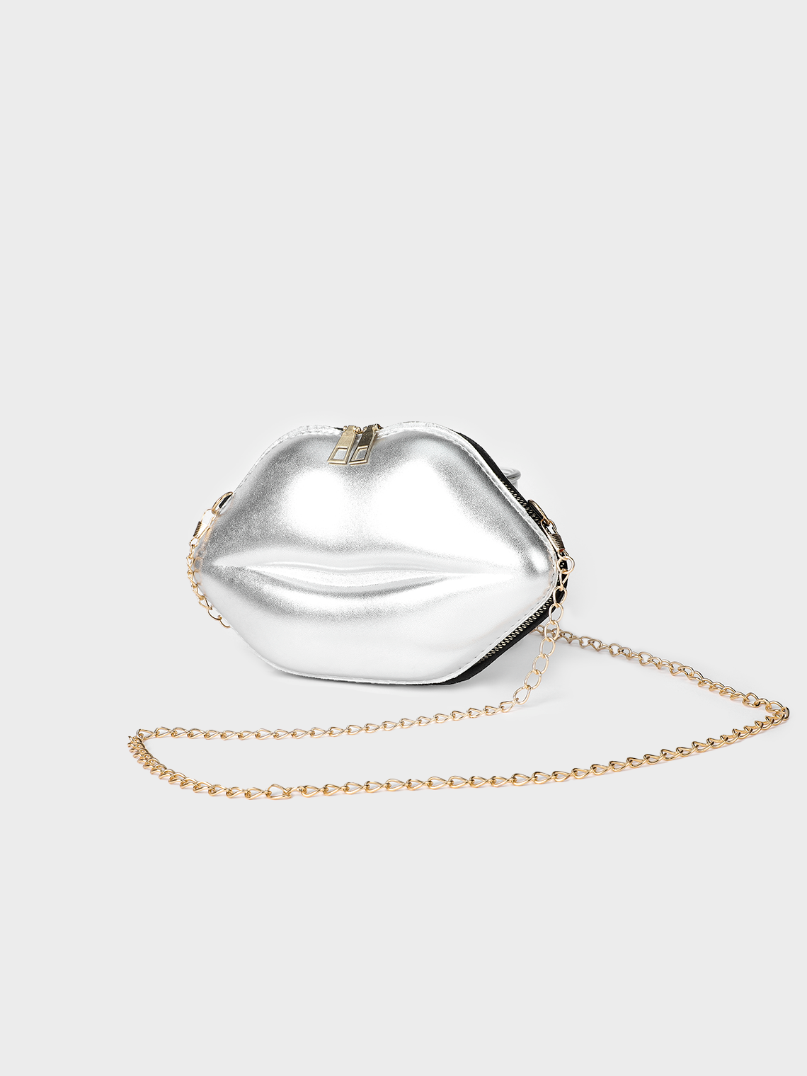 Metallic PU Sliver Lip Shape Bag