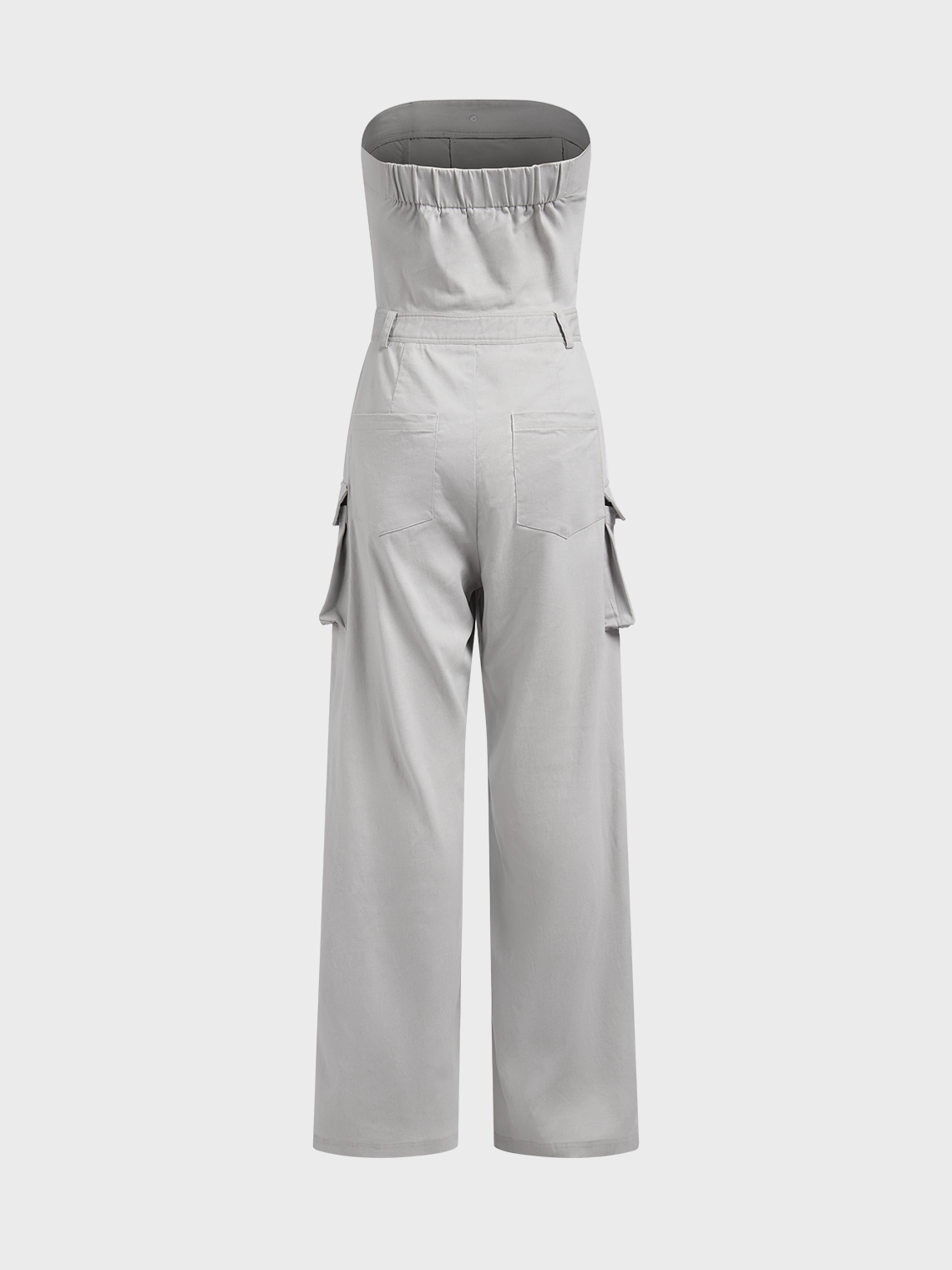 Pockets Strapless Plain Tube Cargo Jumpsuit