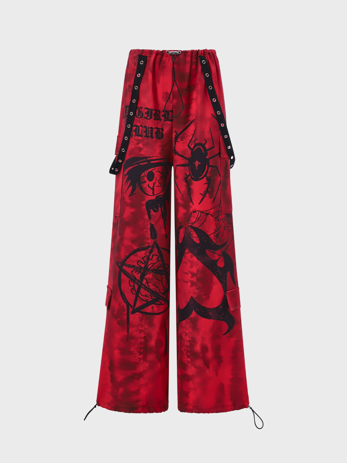 Punk Red Graffiti Removable Straps Cargo Halloween Bottom Pants