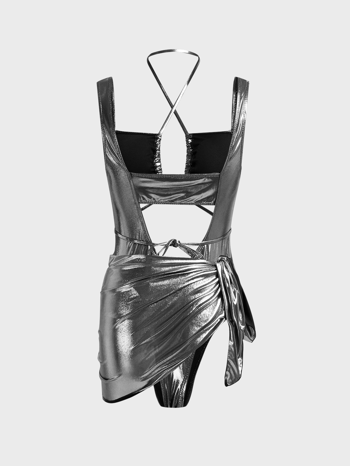 Metallic Cut Out Plain Top With Skirt Two-Piece Set