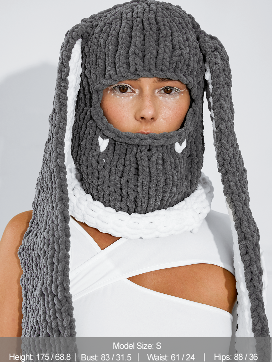 Knitted Rabbit Ear Plain Balaclava Cap