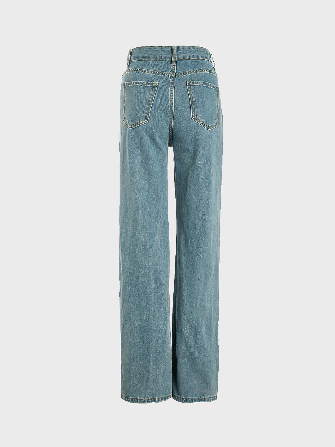 Street Blue Denim Cut Out Bottom Jeans