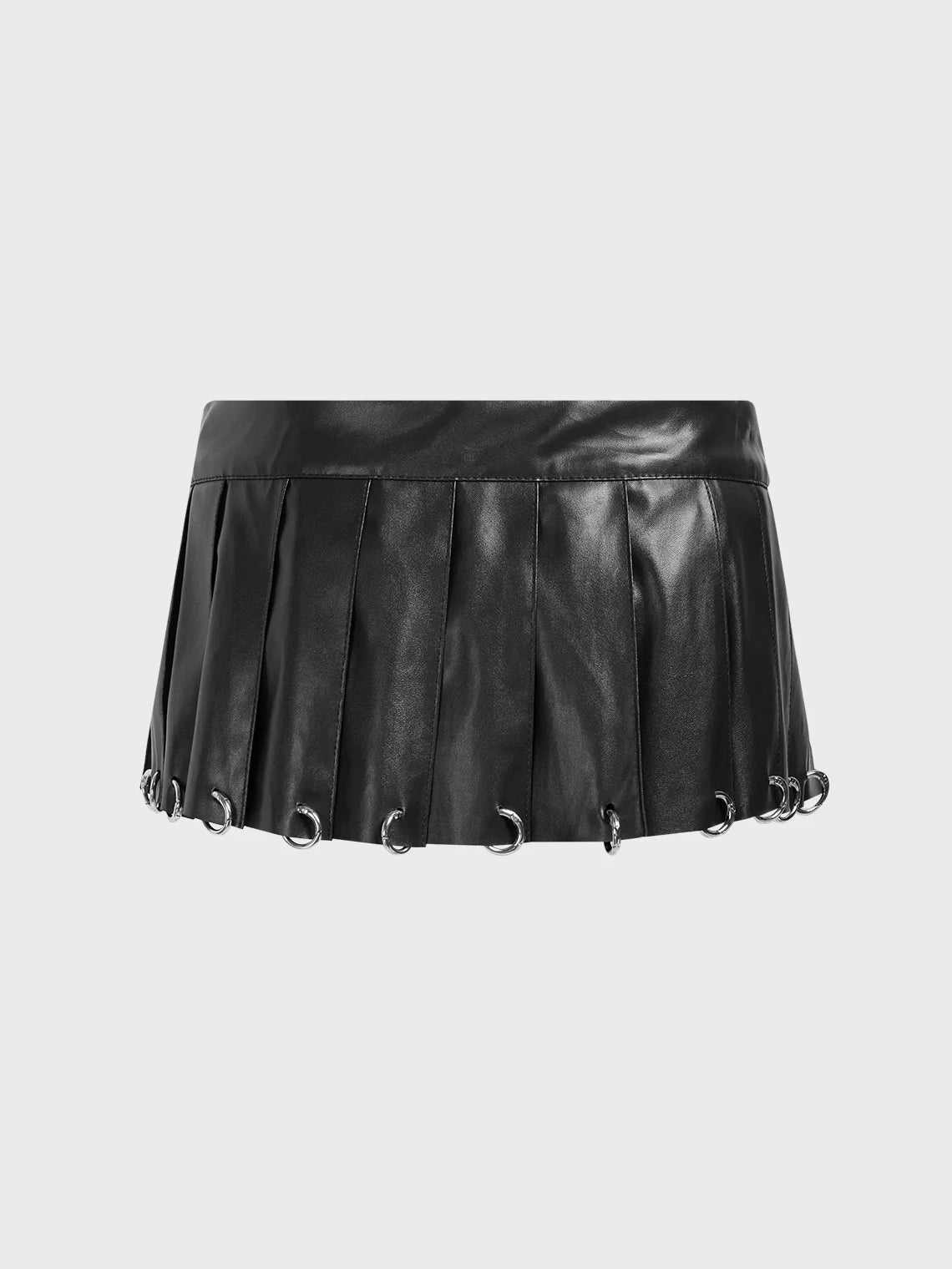 PU Plain Short Skirt With Removable Metal Ring