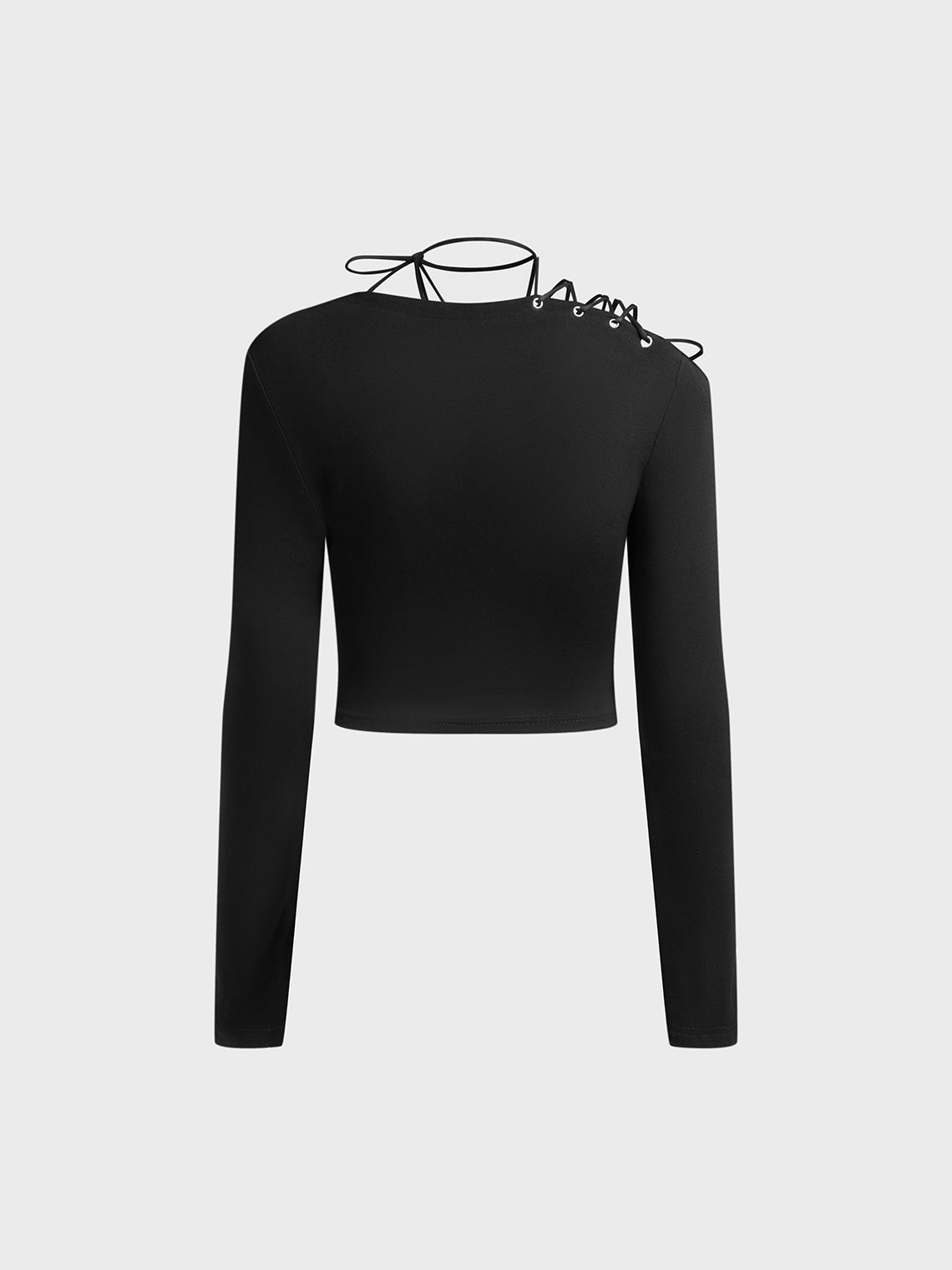 Asymmetrical Lace Up Crew Neck Cross Long Sleeve T-Shirt