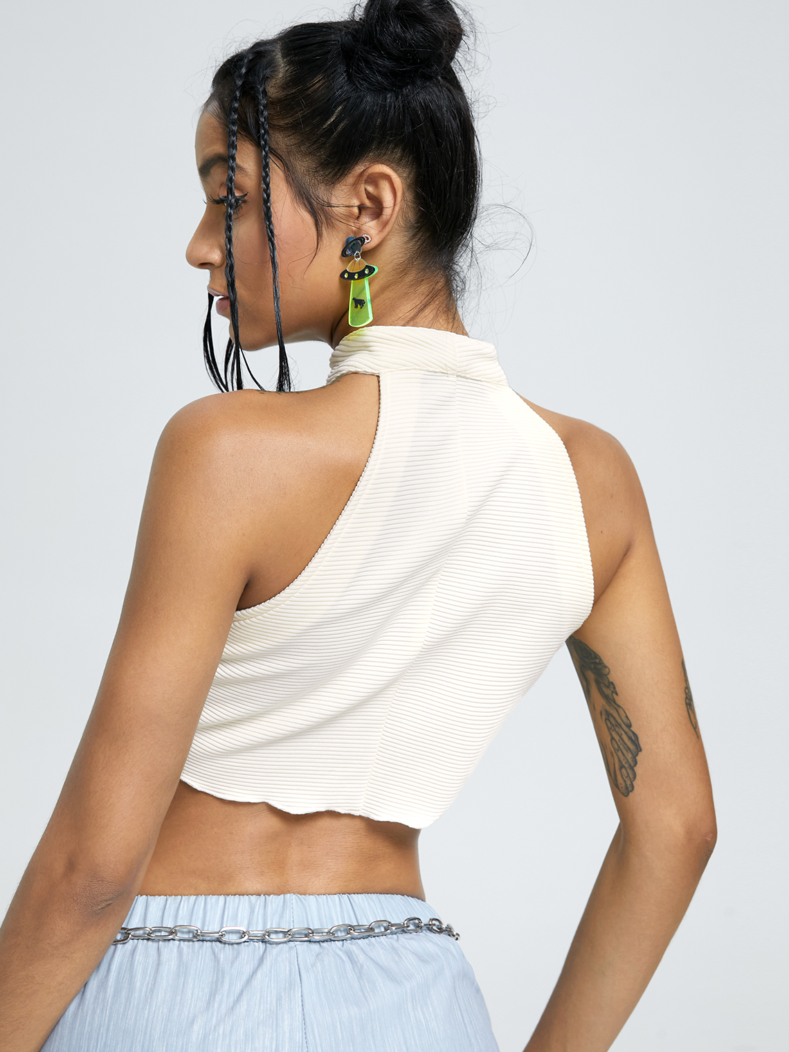 Y2k White Irregular hem Metal Top Tank Top & Cami