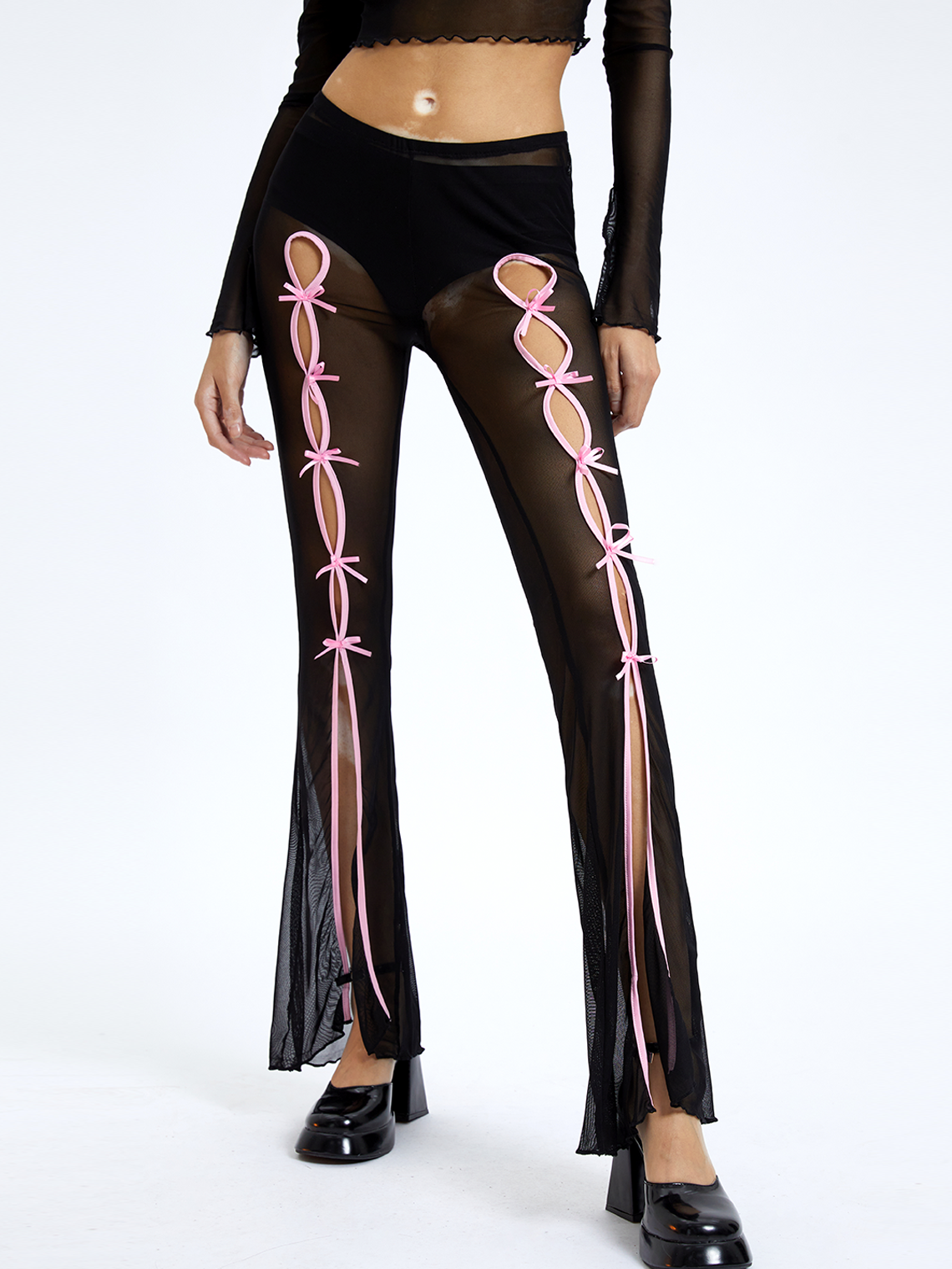 Y2k Black Cut out Color block Mesh Bottom Pants