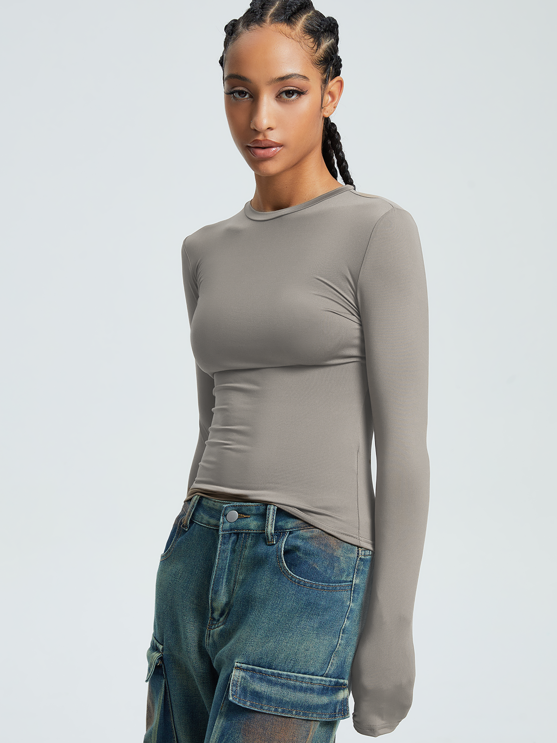 Basic Crew Neck Plain Long Sleeve T-Shirt