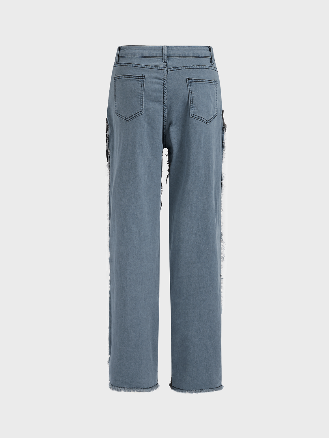 Denim Raw Edge Contrast Stitching Straight Jeans