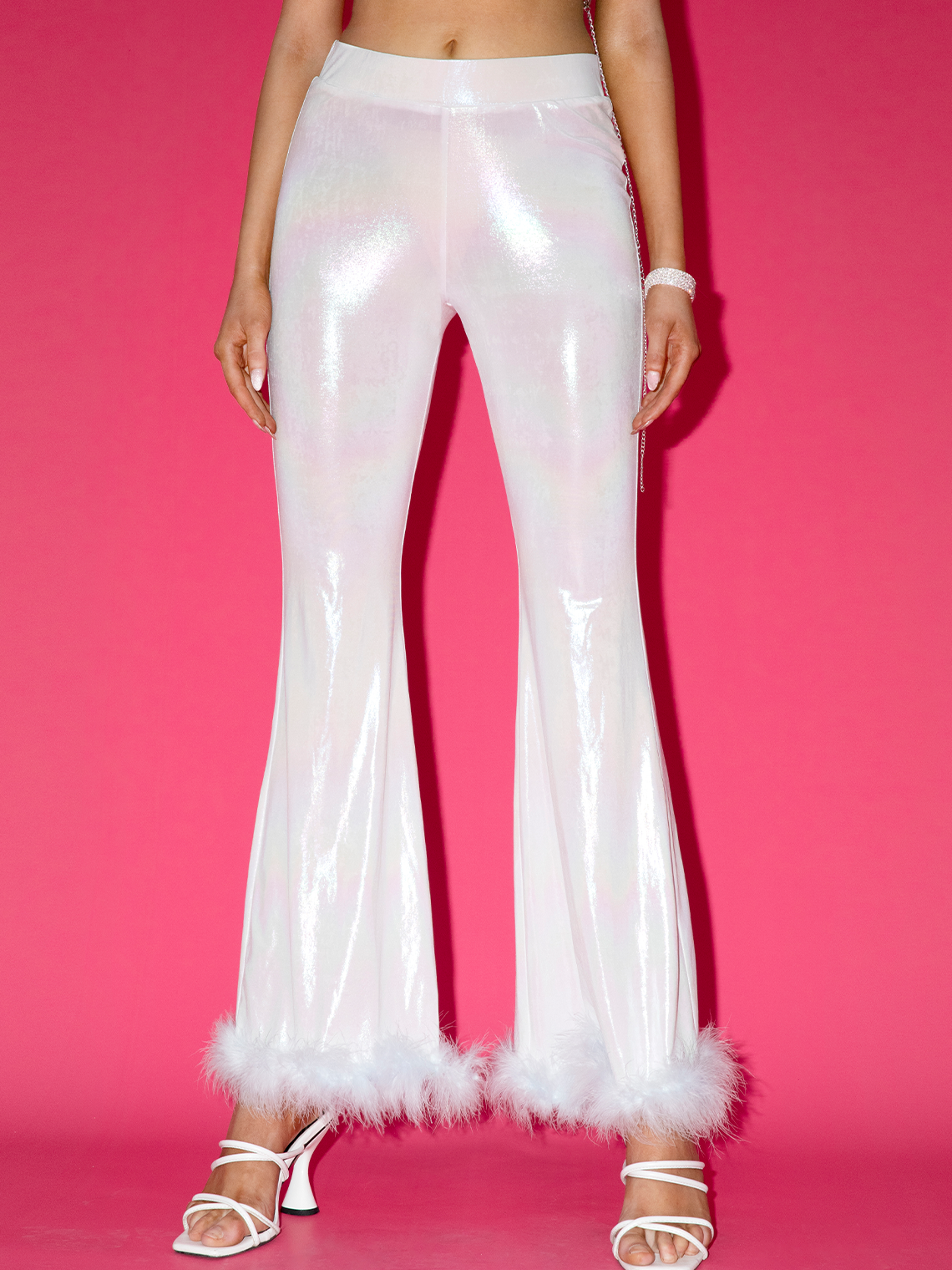 Y2K White Glitter Sherpa Bottom Pants