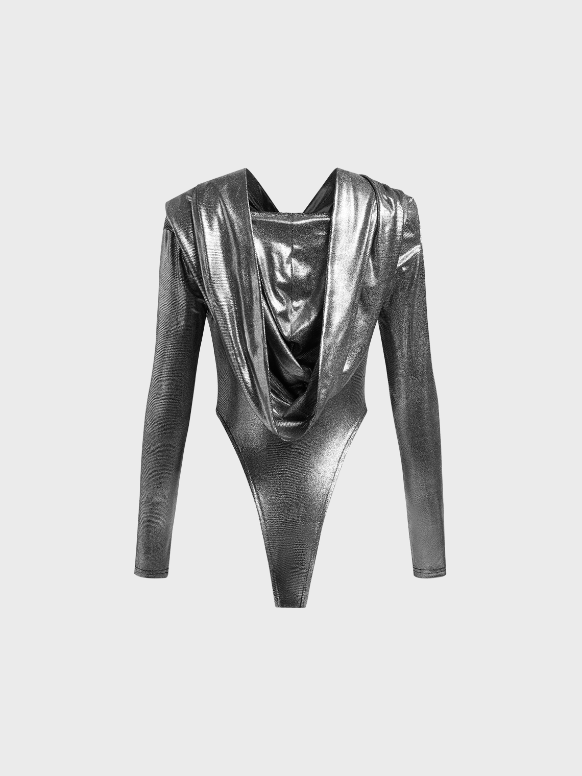 Metallic Hoodie Sliver Long Sleeve Bodysuit