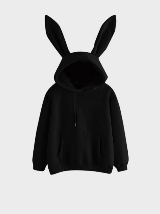 3D Ear Plain Long Sleeve Hoodie