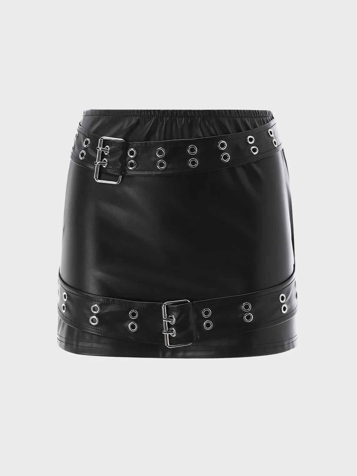 Punk Black Leather Metal Cyberpunk Bottom Skirt