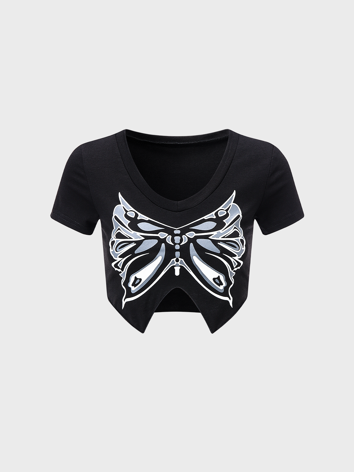 Y2K Fashion Black Butterfly V-Neck Top T-Shirt