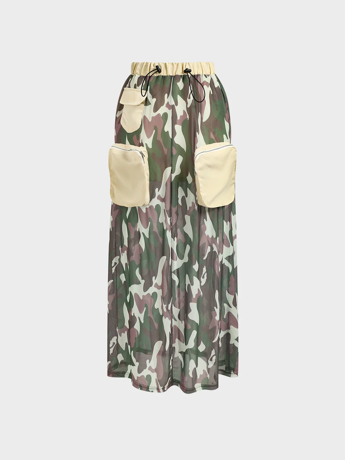 Mesh Camo Pocket Maxi Skirt